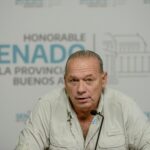 Sergio Berni habla durante una reunión de la comisión de Seguridad en el Senado bonaerense