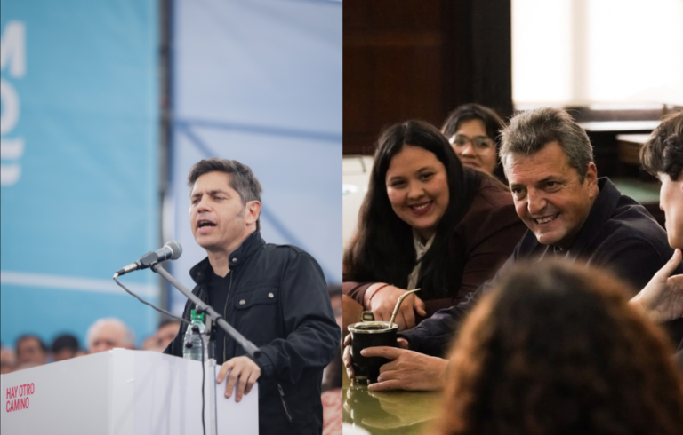 Axel Kicillof y Sergio Massa durante los plenarios del Movimiento Derecho al Futuro y el Frente Renovador, respectivamente.