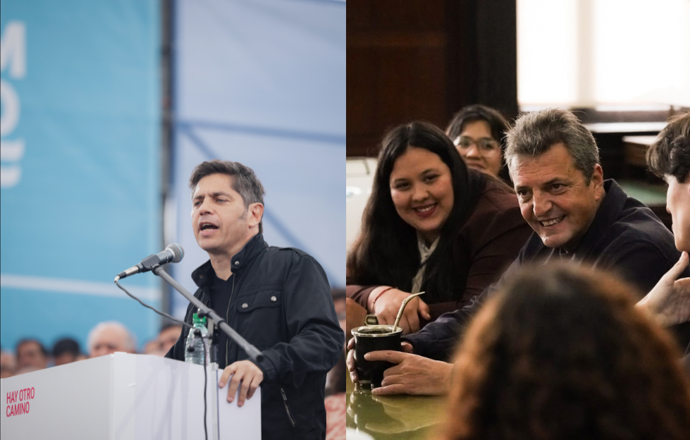 Axel Kicillof y Sergio Massa durante los plenarios del Movimiento Derecho al Futuro y el Frente Renovador, respectivamente.